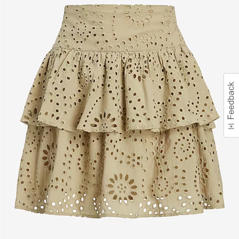 Express Super High Waisted Eyelet Tiered Ruffle Mini Skirt